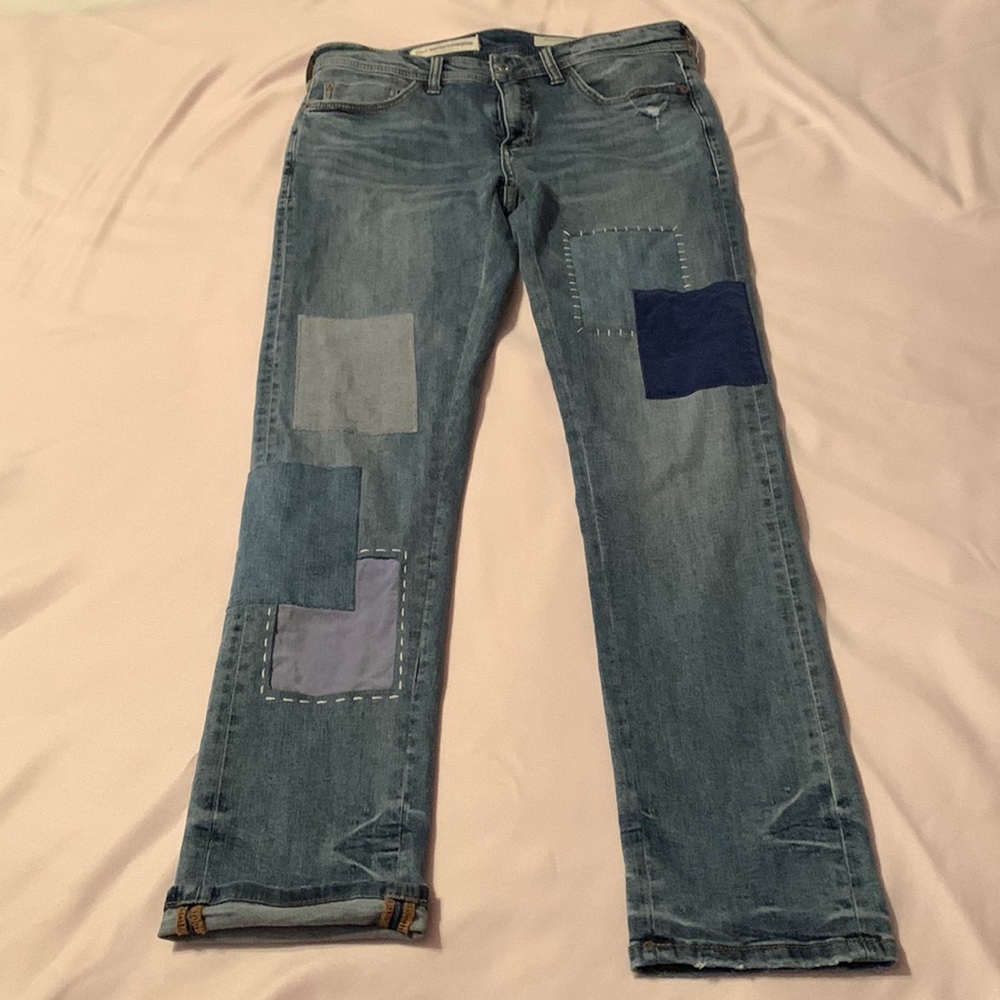 Pilcro and Anthropologie Slim Boyfriend Patchwork Jeans, size 26